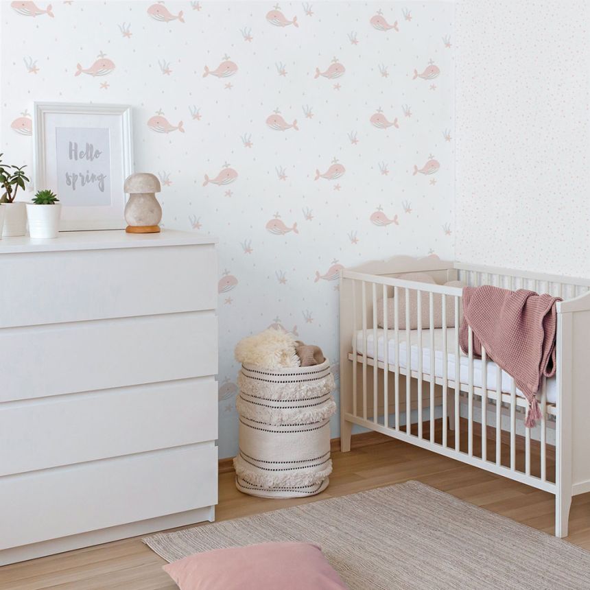 Detská vliesová tapeta na stenu, ružová, veľryby, 281-1, Enzo,  ICH Wallcoverings