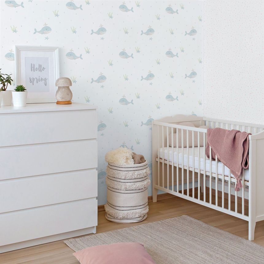 Detská vliesová tapeta na stenu, modrá, veľryby, 281-2, Enzo,  ICH Wallcoverings