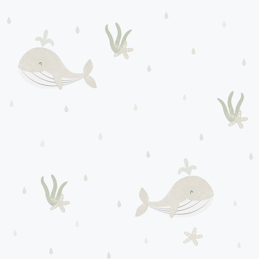 Detská vliesová tapeta na stenu, sivo-béžová, veľryby, 281-3, Enzo,  ICH Wallcoverings