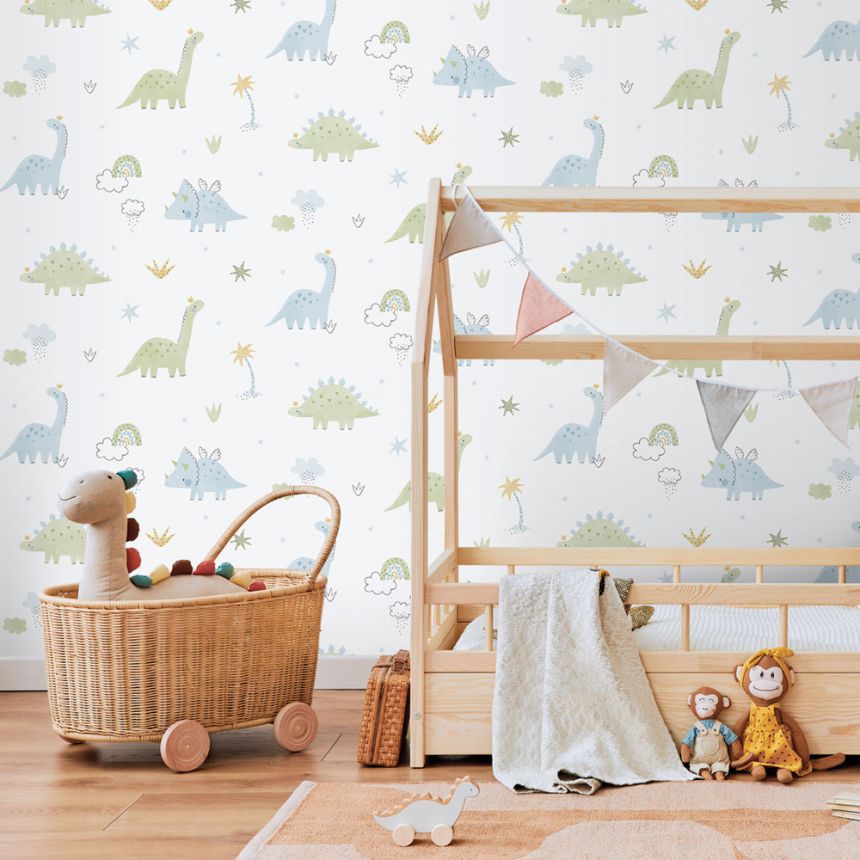 Detská vliesová tapeta na stenu, modro-zelená, dinosaury, 283-2, Enzo,  ICH Wallcoverings