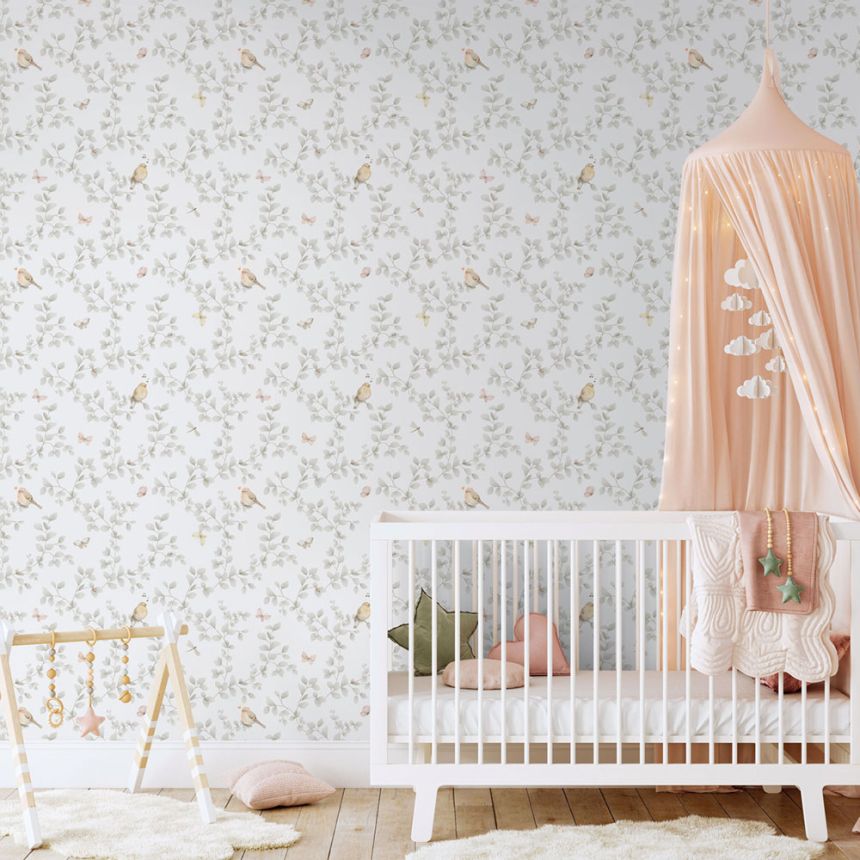 Detská vliesová tapeta na stenu, sivá, vtáčiky, 284-2, Enzo,  ICH Wallcoverings
