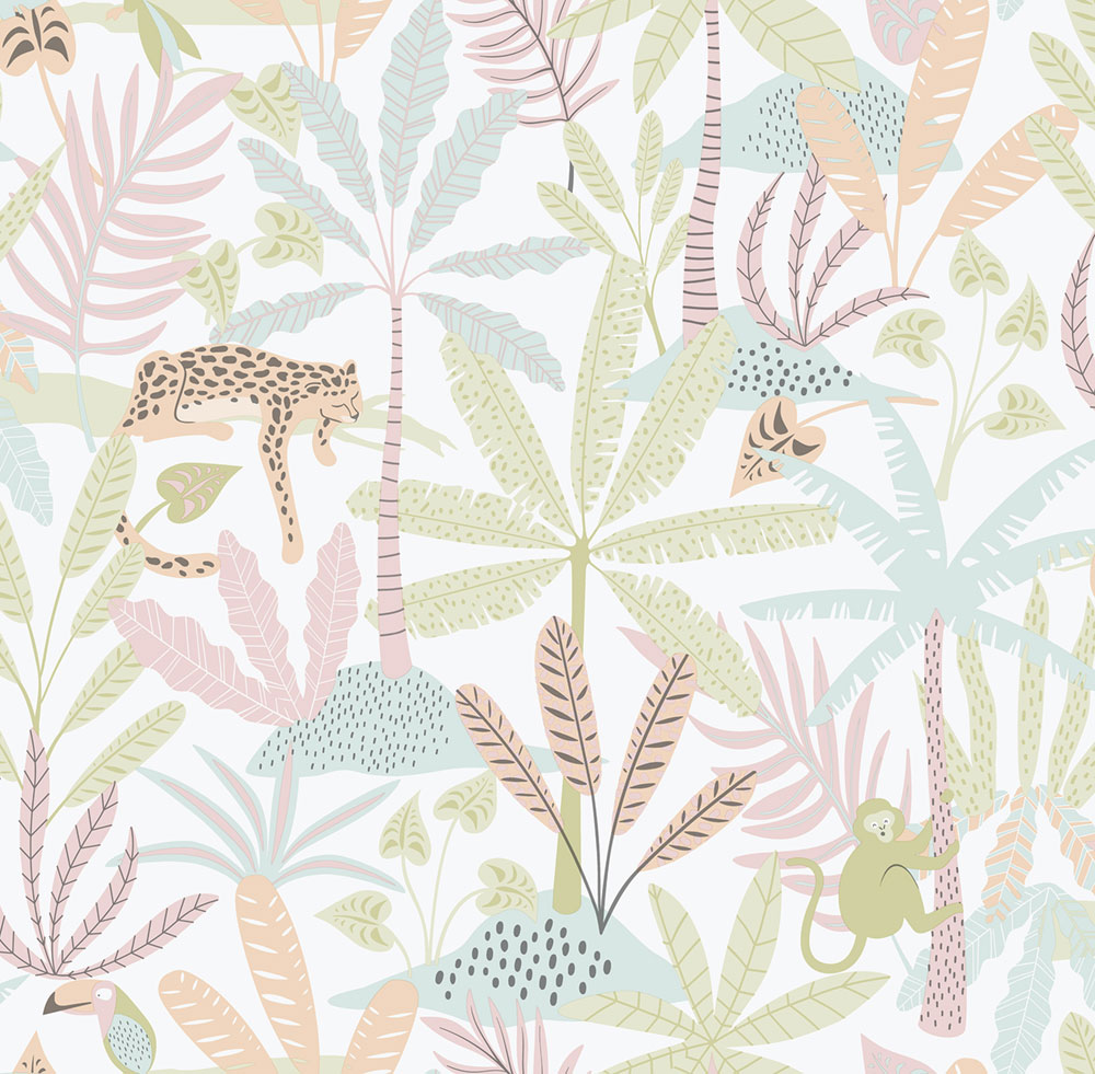 Detská vliesová tapeta na stenu, ružová, džungľa, 286-1, Enzo,  ICH Wallcoverings