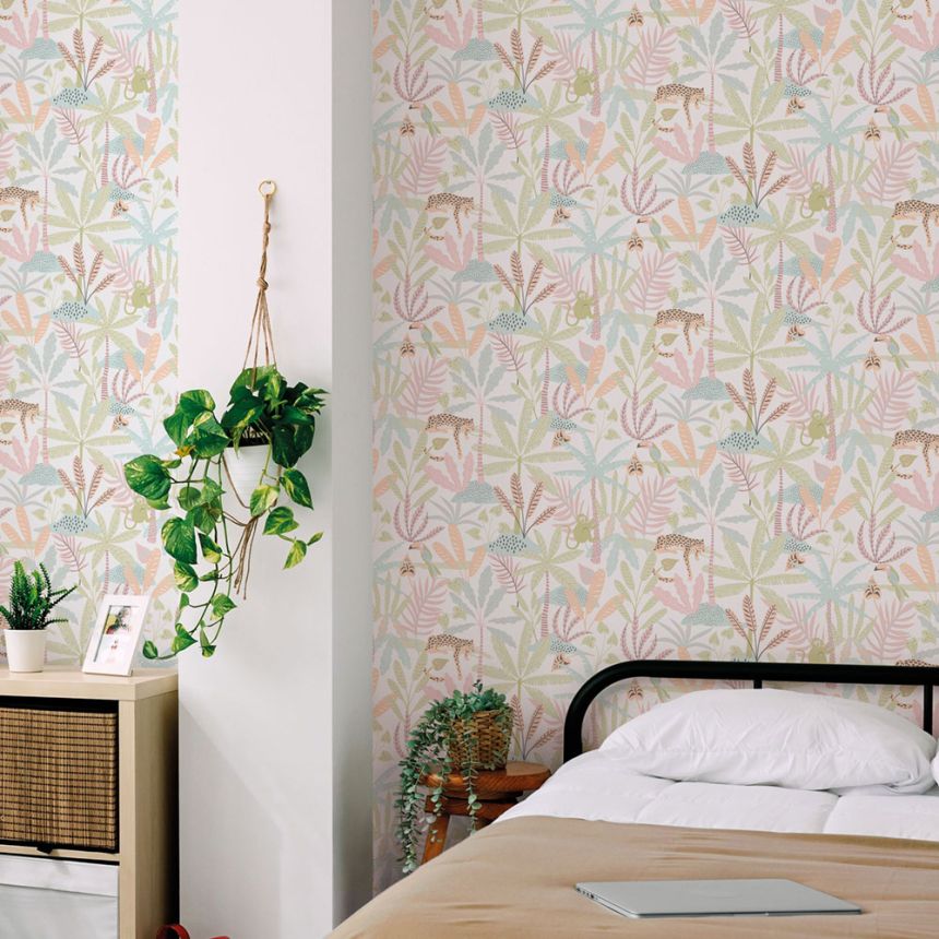 Detská vliesová tapeta na stenu, ružová, džungľa, 286-1, Enzo,  ICH Wallcoverings