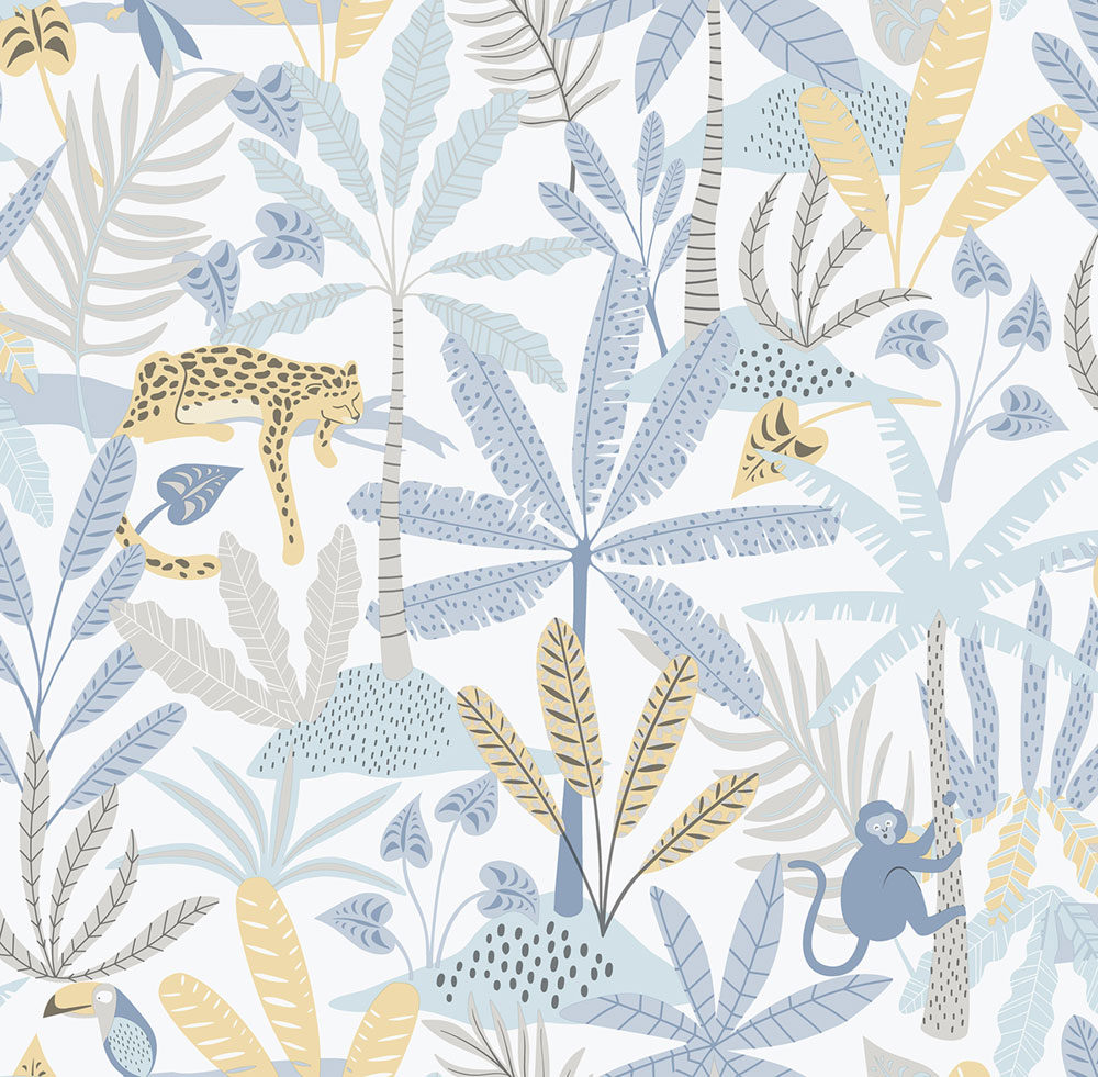 Detská vliesová tapeta na stenu, modrá, džungľa, 286-2, Enzo,  ICH Wallcoverings