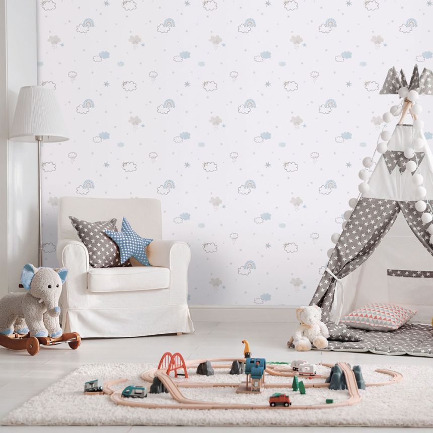 Detská vliesová tapeta na stenu, modrá, mráčiky, 288-2, Enzo,  ICH Wallcoverings