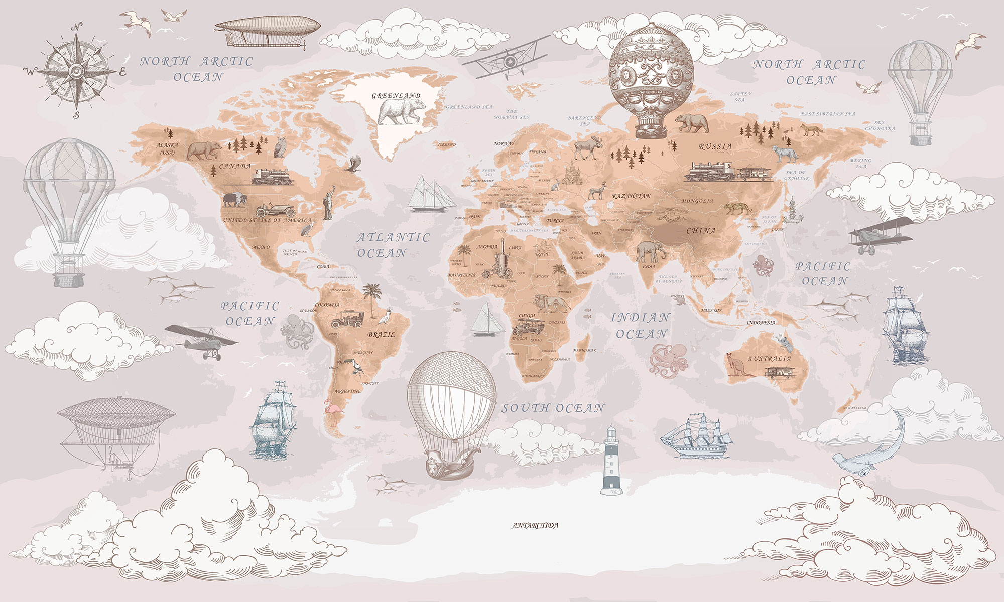 Vliesová fototapeta na stenu na mieru, Mapa Sveta, 10038, Vavex