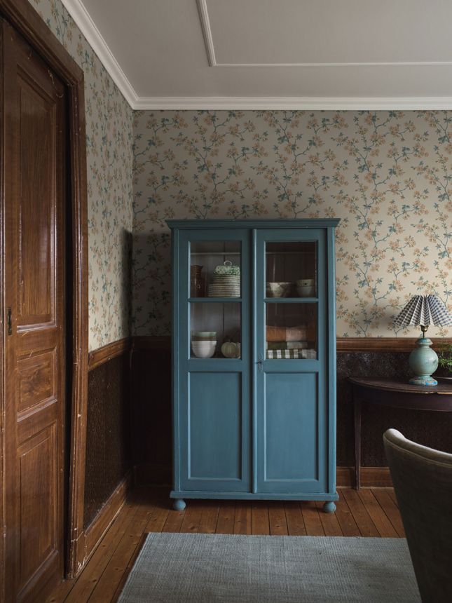 Tapeta na stenu, béžová, vetvičky, kvety, 4176, Alla Tiders Hus, Borastapeter