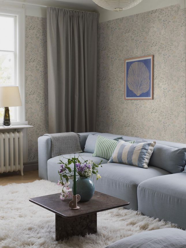 Béžová tapeta, lúčne kvety, 4179, Alla Tiders Hus, Icons, Borastapeter