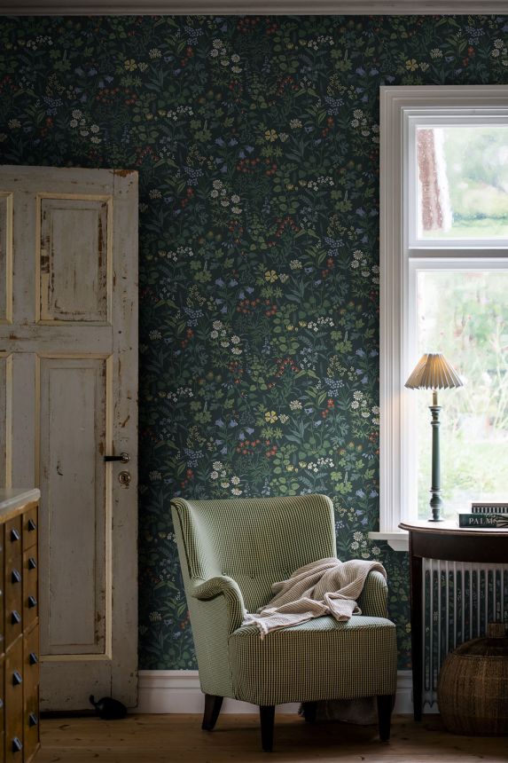 Modrá tapeta, lúčne kvety, 4181, Alla Tiders Hus, Icons, Borastapeter