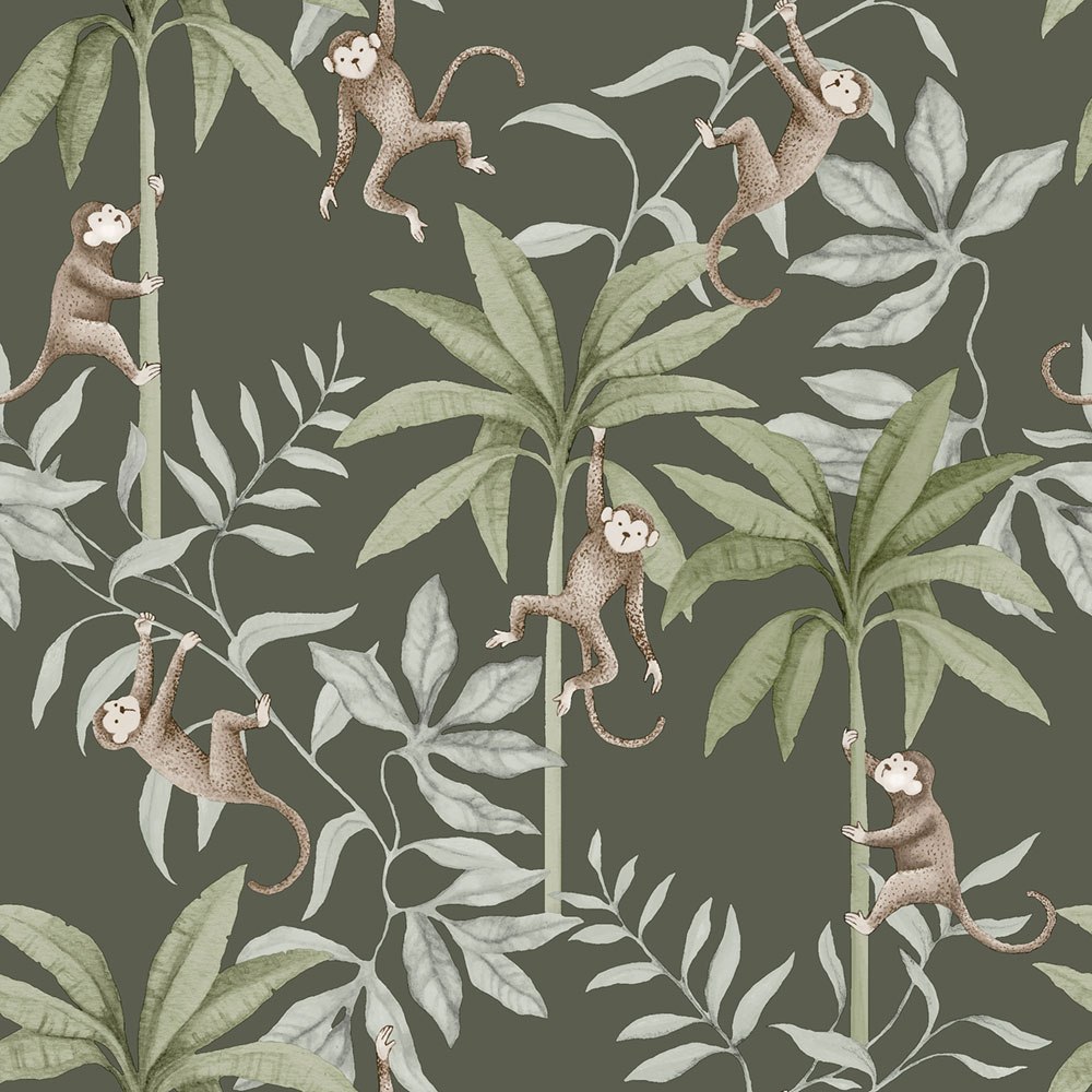 Vliesová tapeta na stenu, hnedomodrá, džungľa, opice, 6935, Newbie Wallpaper, Borastapeter