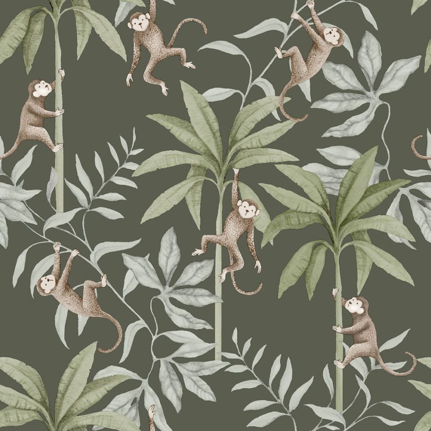 Vliesová tapeta na stenu, hnedomodrá, džungľa, opice, 6935, Newbie Wallpaper, Borastapeter
