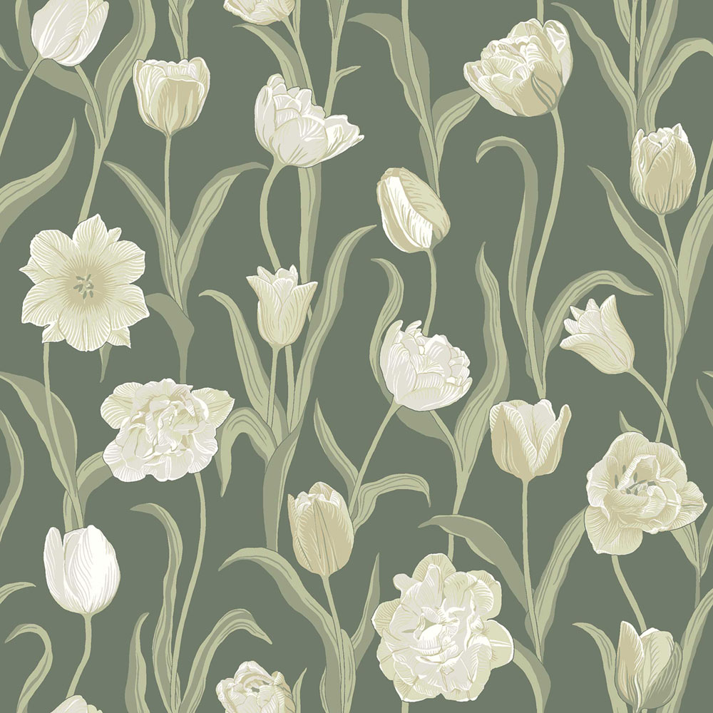 Tapeta, zelená, kvety, tulipány, 6971, Osterlen, Borastapeter