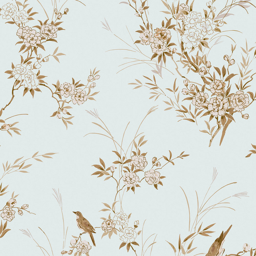 Tapeta, modrá, kvety, vtáčiky, 125121, Shabby Chic by Rachel Ashwell