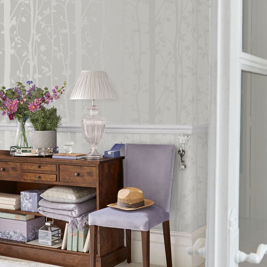 Tapeta, bielo-krémová, stromy, listy, 113341, Laura Ashley Signature