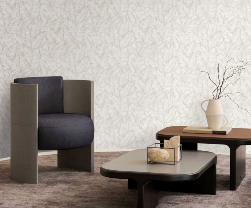 Tapeta luxusná, vliesová, na stenu, sivo-béžová, listy, Z30301, Casa 8, Trussardi