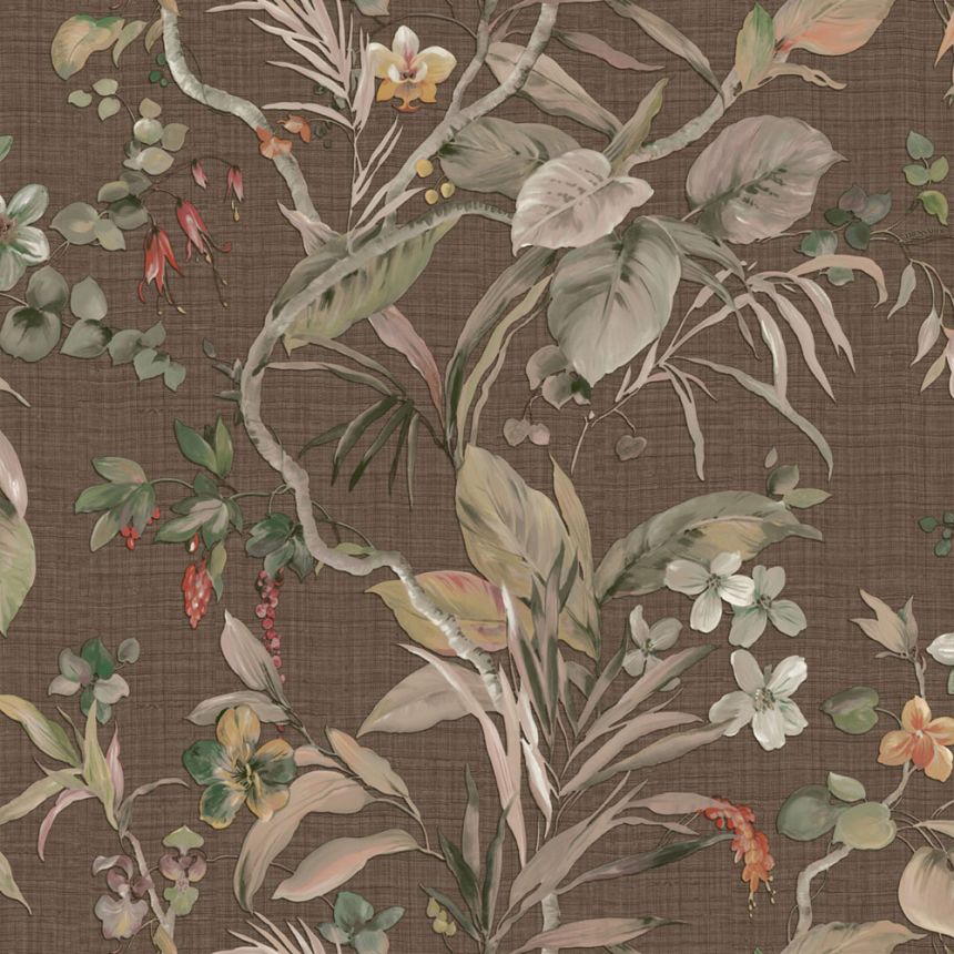 Tapeta luxusná, vliesová, na stenu, hnedá, kvety, listy, Z30332, Casa 8, Trussardi