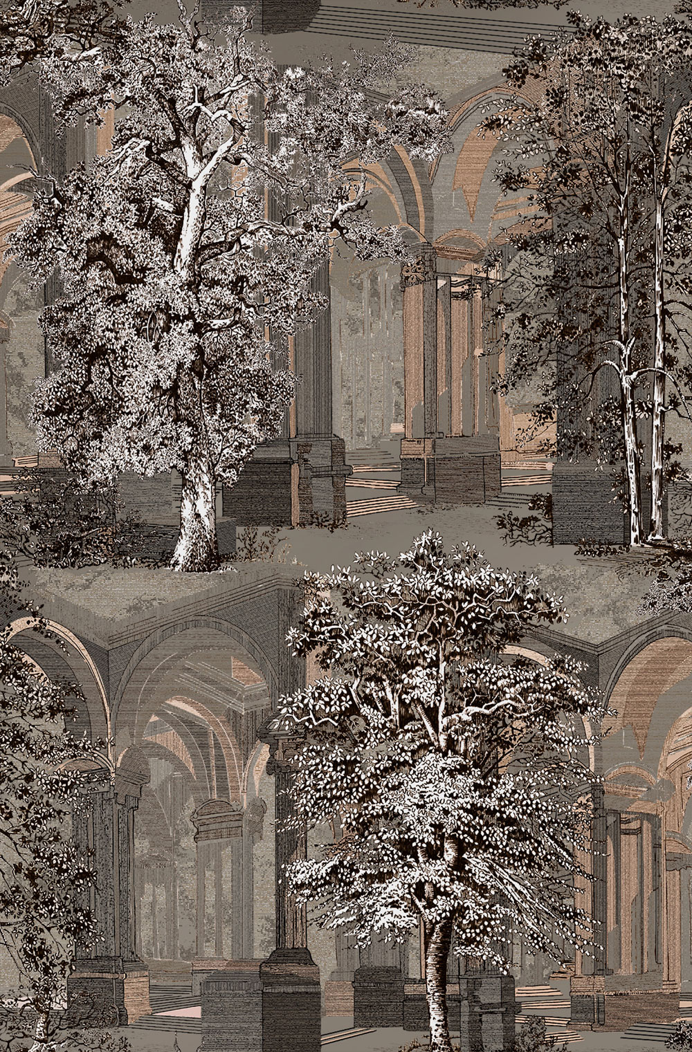 Tapeta, hnedo-sivá, stromy, podlubie, 129090, Arboretum, Graham Brown Premium