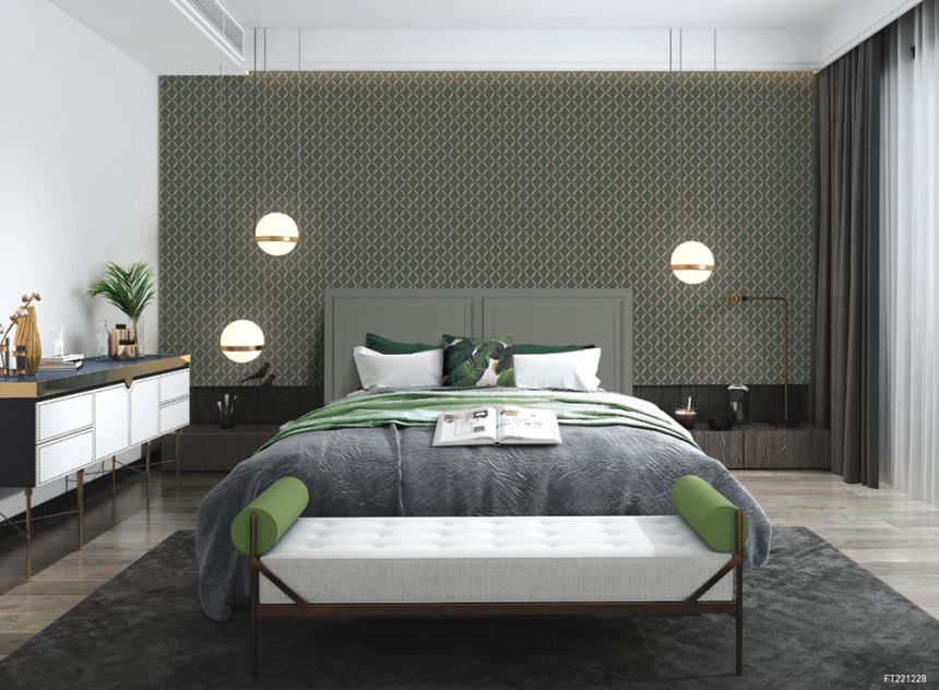 Geometrická vliesová tapeta na stenu, zelená, imitácia látky, FT221228, Best Sellers, Design ID