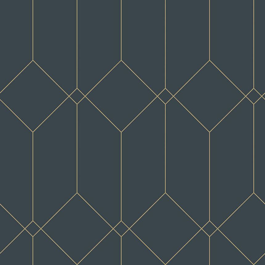 Tmavo modrá geometrická vliesová tapeta, zlaté línie 139225, Art Deco, Esta
