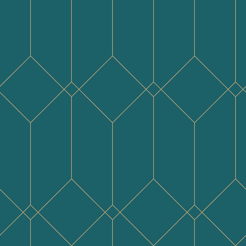 Tyrkysová geometrická vliesová tapeta, zlaté línie139224, Art Deco, Esta