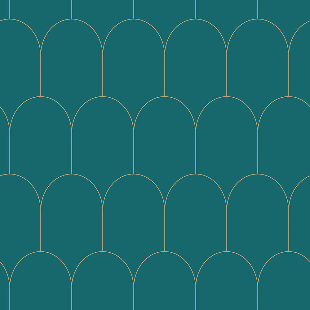 Tyrkysová vliesová tapeta, geometrický oblúkový vzor  139205, Art Deco, Esta