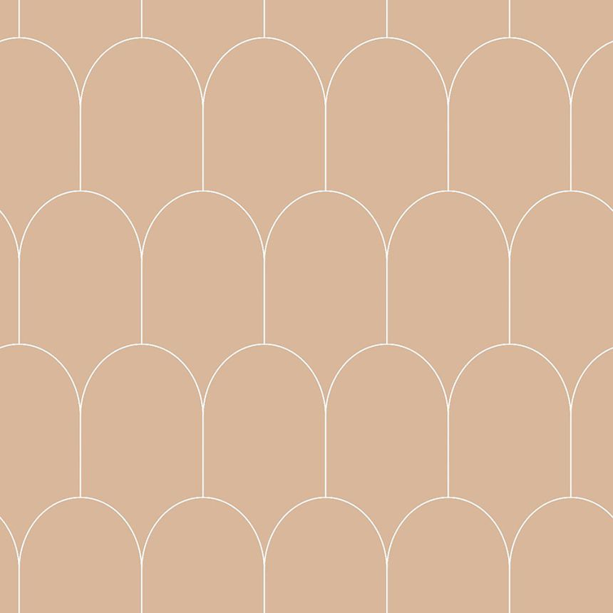Béžová vliesová tapeta, geometrický oblúkový vzor 139203, Art Deco, Esta