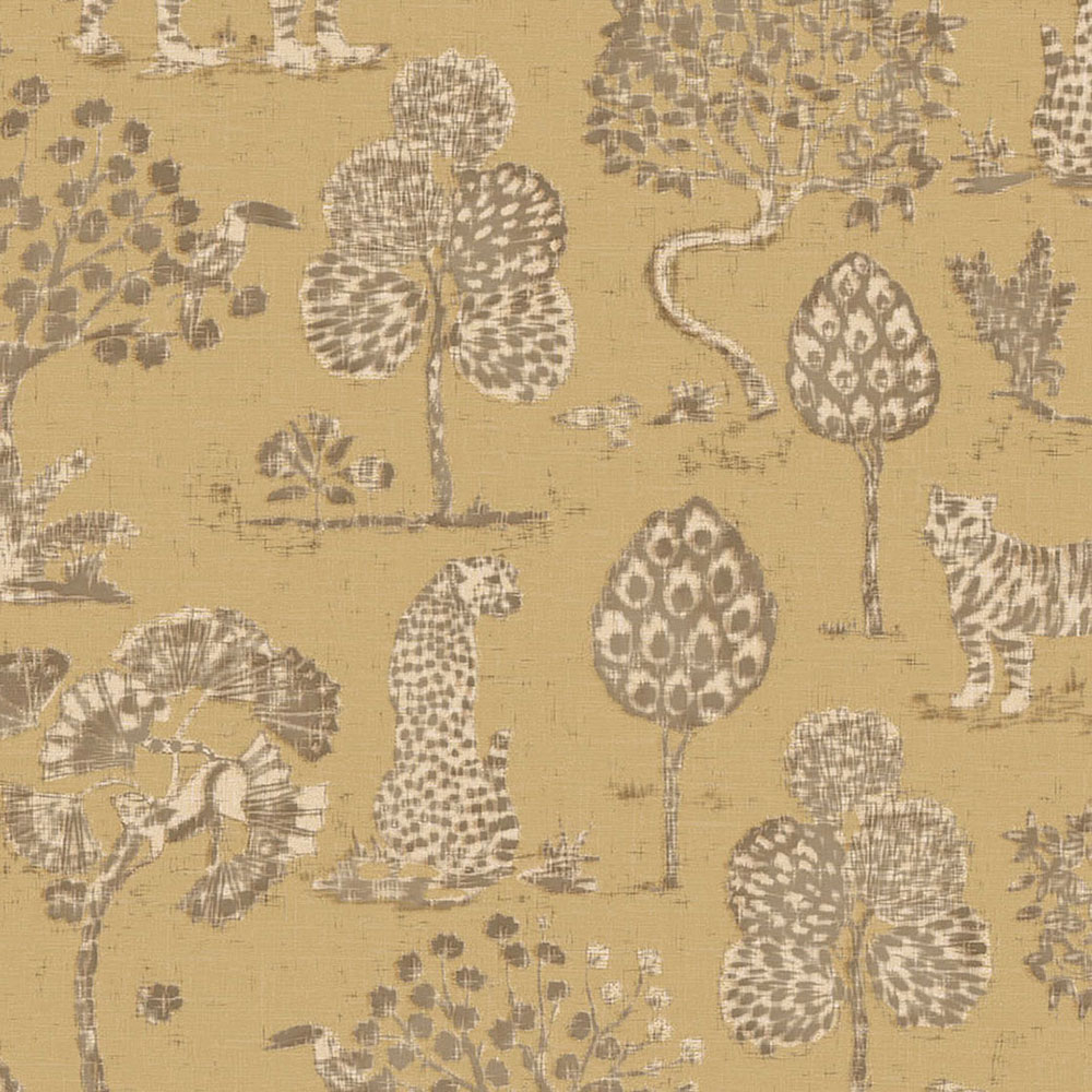Okrová vliesová tapeta so stromami, tigrami a leopardy 317314, Oasis, Eijffinger