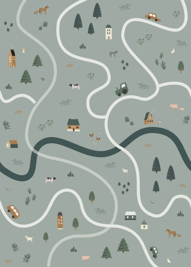 Vliesová obrazová tapeta Farma, cesty, traktory 159056, 200 x 279 cm, Forest Friends, Esta