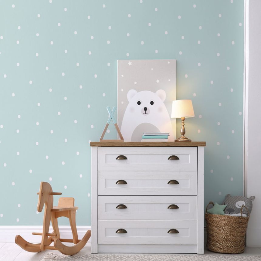 Tyrkysová papierová tapeta s bodkami / škvrnami 460-1, Pippo, ICH Wallcoverings