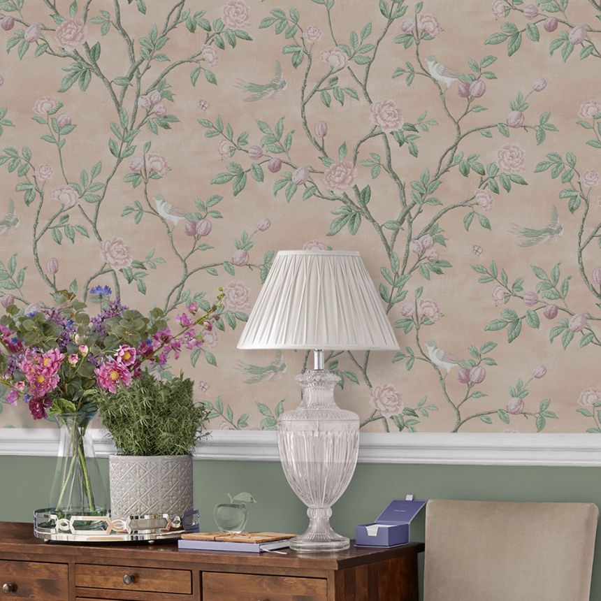 Vliesová tapeta na stenu s kvetinami a vtáčikmi 1133972, Laura Ashley, Graham & Brown