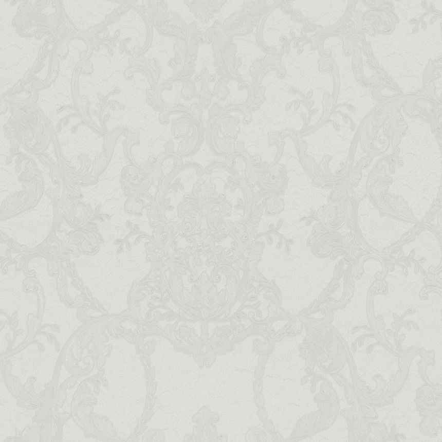 Bielo-strieborná ornamentálna vliesová tapeta s vinylovým povrchom Z80040 Philipp Plein, Zambaiti Parati